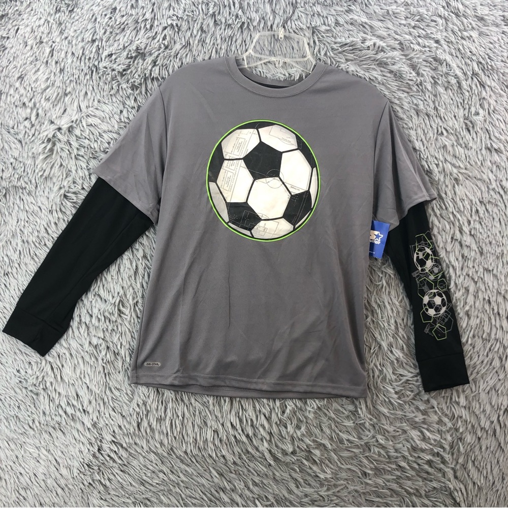 Starter Tshirt Boys XL DRI Star Sun Protection Long Sleeve Soccer Ball logo NWT